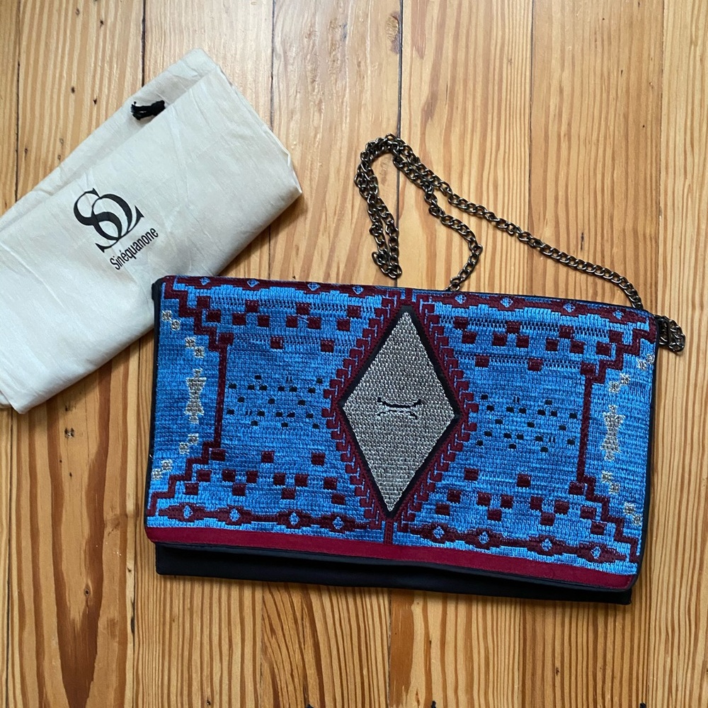Parisian embroidered satin envelope clutch